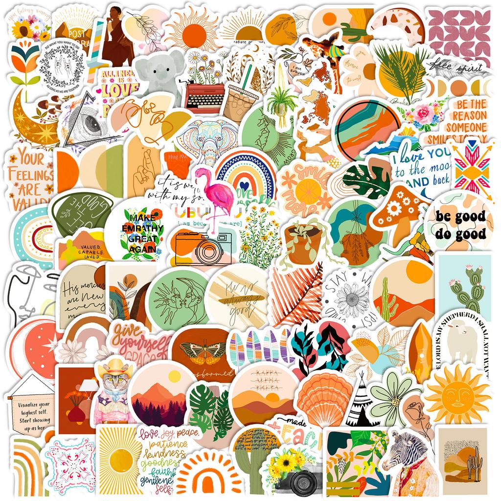 100 Small Size 4Cm Rainbow Bohemian Stickers Boho Art Small Fresh Bohemian Stickers