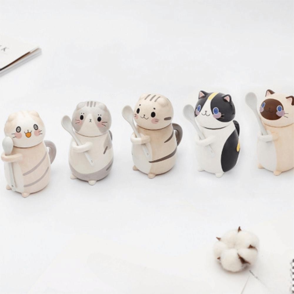Capped Mug Cat Coffee Mug With Spoon Coffee Pots Cute Milk Tea Cups  Water