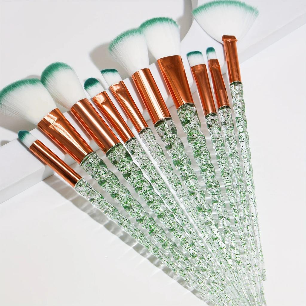 10 Colorful Makeup Brushes, Crystal Makeup Brushes Spiral Handle Makeup Brush Set