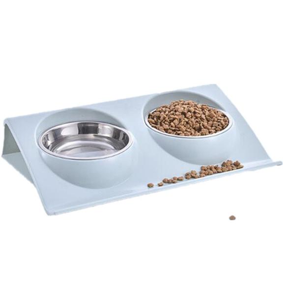 Pet Food Bowl Pet Dog Bowl Cat Bowl Stainless Steel Z Double Bowl Pink Blue Green