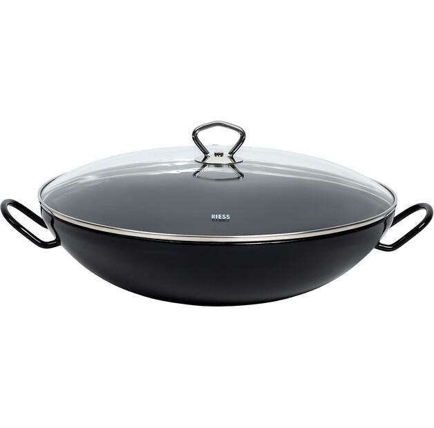 Wok Pan Riess Enamelled with Glass Lid 36 Cm (0385-022)