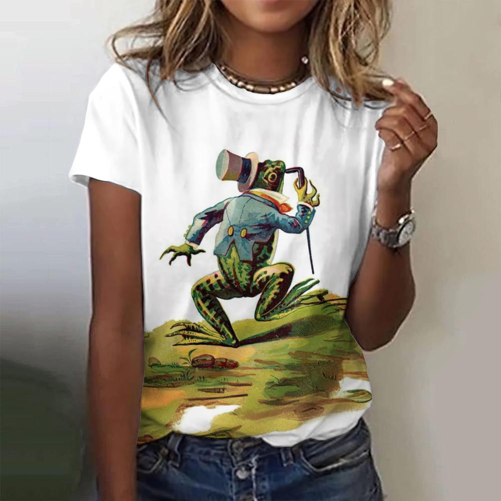 Summer Round Neck Harajuku Women's Top Fashion 3d Cartoon Printed Pattern T-Shirt Casual Loose Retro Short Sleeve T-Shirt