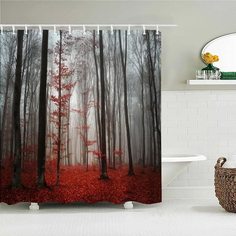 Berkenbomen Boslandschap Douchegordijn Waterdichte Stof Badkamer Gordijnen Natuurlijk Landschap Bad Scherm Met 12 Haken