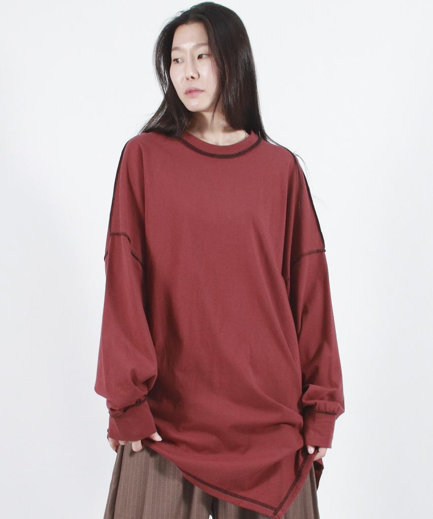 Deumakeu Oversized Asymmetrical Long Sleeve T-Shirt Burgundy