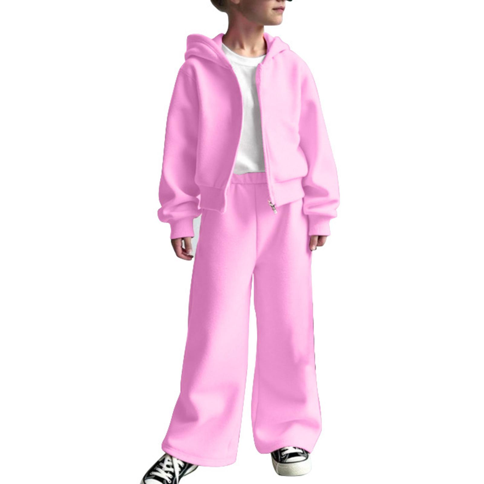 

Дівчачий худі + штани + футболка набір з трьох речей спортивний флісовий повсякденний дитячий костюм 9 рожевий