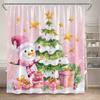 Cute Snowman Christmas Shower Curtains Xmas Tree Gift Cartoon Santa Claus Winter Scenery Bath Curtain Fabric Home Bathroom Decor