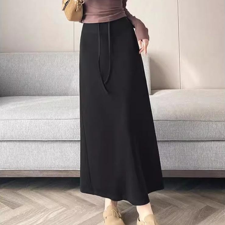 Elegant High-Waisted Korean Mid-Length Skirt - Autumn/Winter Hip-Hugging Straight Style for Women