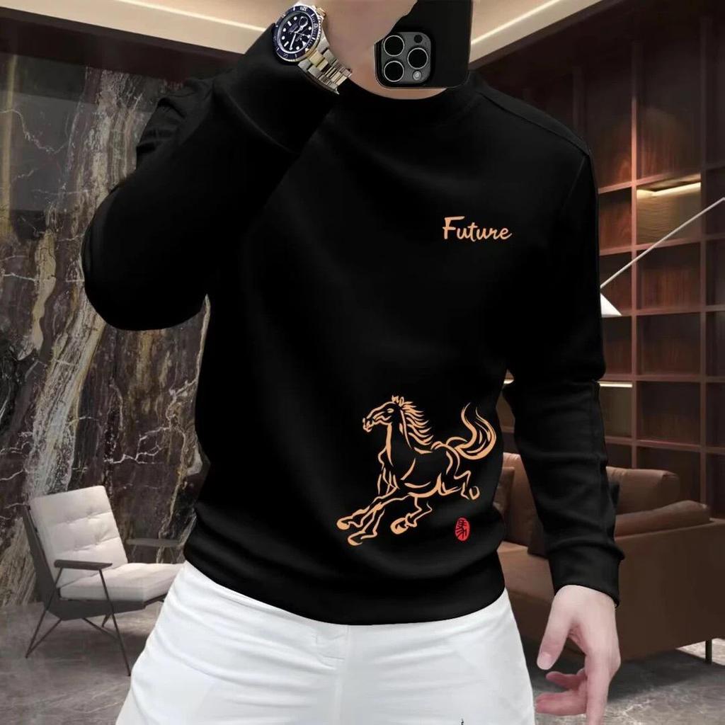 2026 Year of the Horse Red Velvet Men's Zodiac Hoodie - Trendy, Festive, Casual Slim Fit Layer