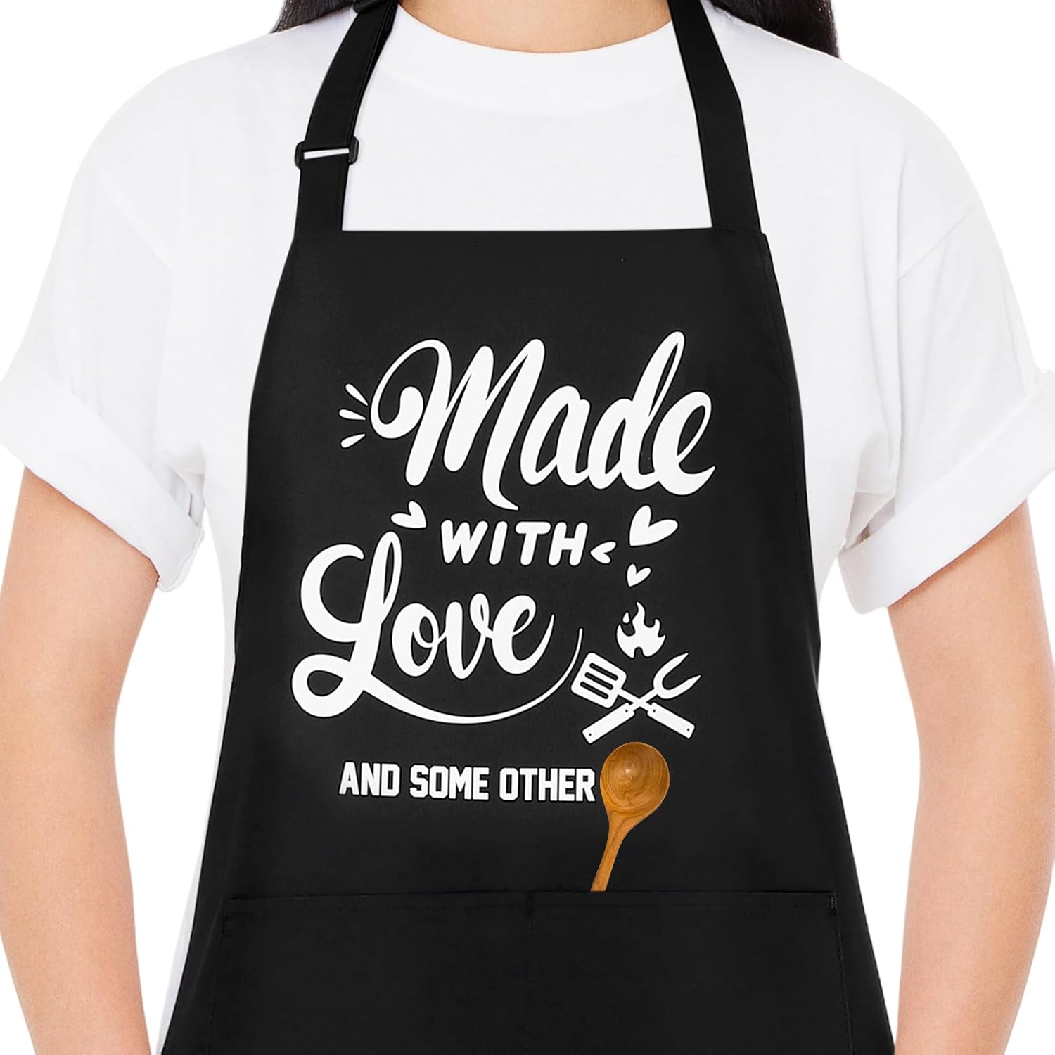 Funny Aprons for Men, Professional Kitchen Cooking Aprons with Two Pockets, Adjustable Chef Apron Bib Apron Gift Made With Love