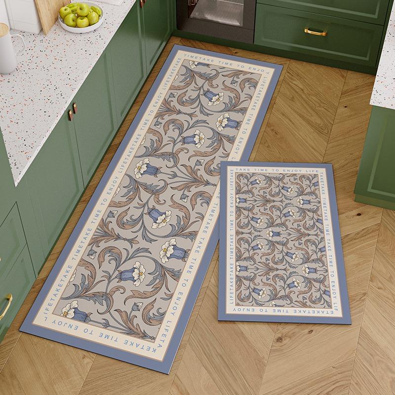 PVC Kitchen Carpet Waterproof Leather Floor Mat Non-slip Foot Mats Oil-proof Long Rug Spring Plant Flower Home Decoration Rugs