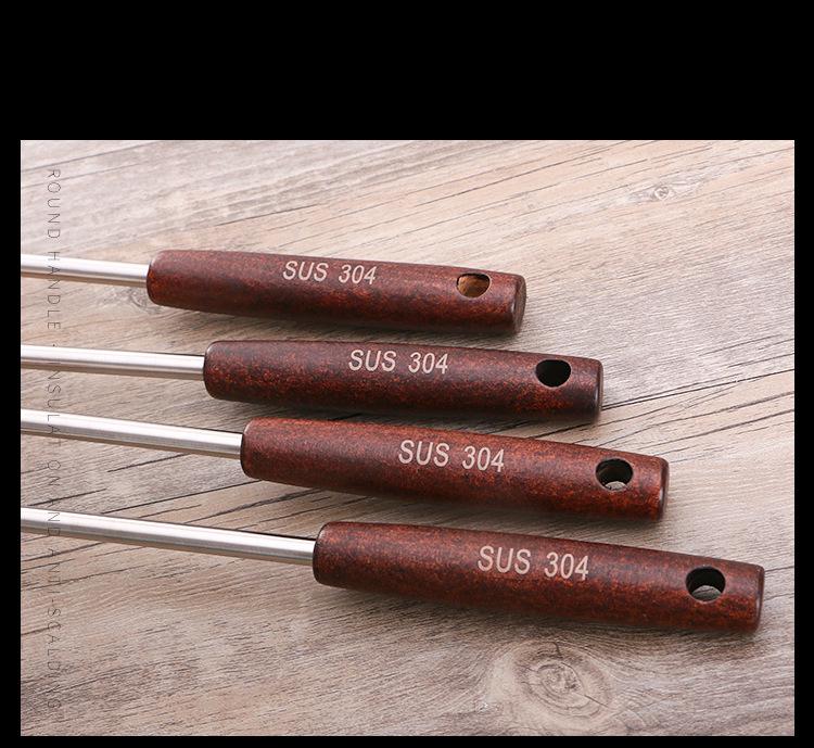 304 Stainless Steel Spatula Ladle Skimmer Set Vintage Wooden Handle High Temp Resistant Kitchen Cooking Utensils