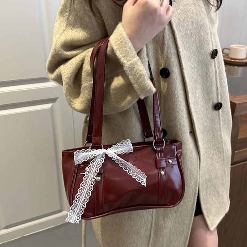 Yogodlns New Fashionable Oil Wax Leather Cylinder Handbag Women's Commuter Crossbody Bag Pure Color Crossbody Bag Retro Style