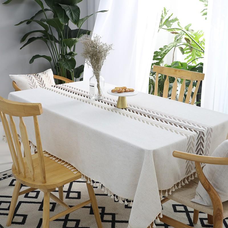 Nordic Style Embroidered Tablecloth With Tassels Rectangular Dining Table Cover Kitchen Living Room Decor