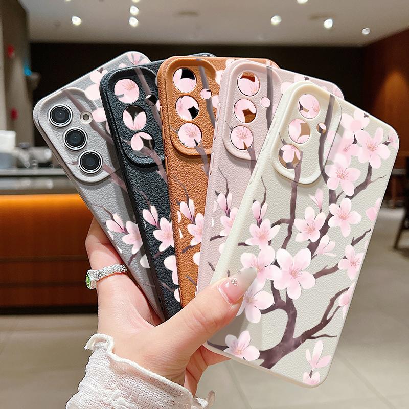 Hand-drawn Style Sakura Case For Samsung Galaxy A57 A37 A17 A56 A36 A26 A16 A55 A35 A25 A15 A54 5G S21 FE S22 S23 S24 Plus S25 Edge S26 Ultra