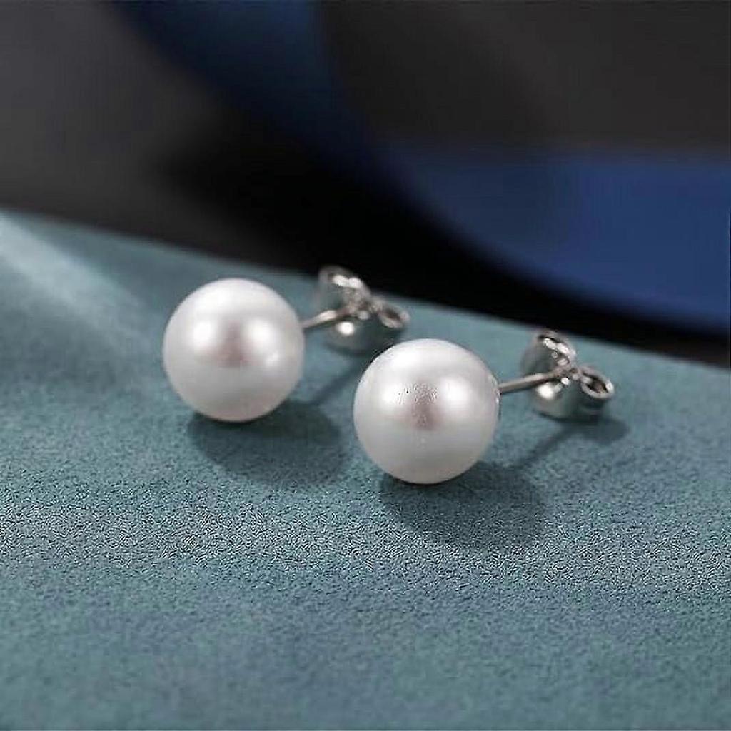 6 Pairs White Pearl Stud Earrings Set Round Ball Faux Pearl Earrings for Women, 7MM