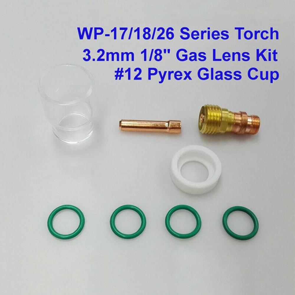 3.2mm 1/8\" Gas Lens #12 Heat Resistant Glass kit 9pcs For WP-17/18/26 TIG Kit