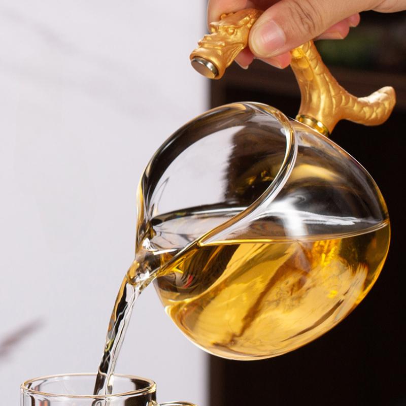 Skleněné automatické čajové sady Zlatý drak Integrované Líná rodina Kung Fu High-end Lehký luxusní čajový set