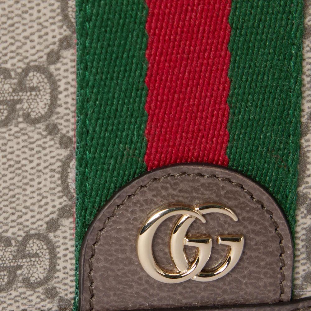 Gucci Geantă de umăr mini Ophidia Logo Pânză și Piele Clasică Femei Geantă de umăr Bej Maro Închis 838471-FAE0P-9746