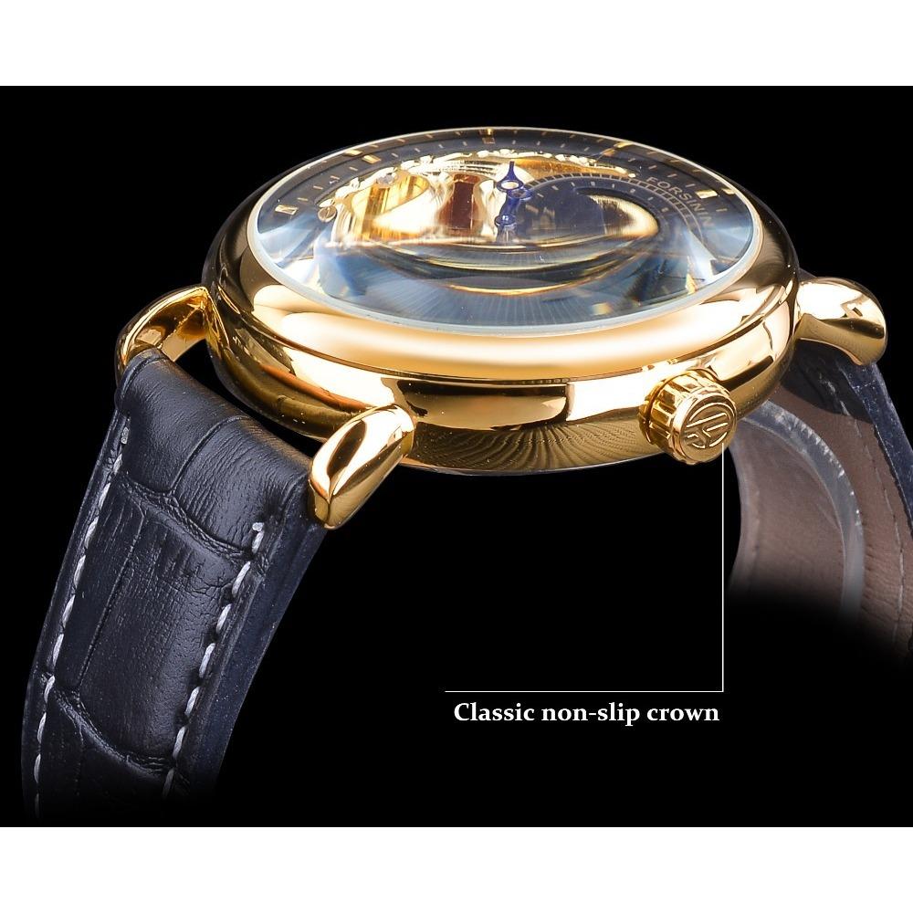 Forsining Erkek Moda Rahat İçi Boş Ay Evresi Oymalı İçi Boş Otomatik Mekanik Saat GMT1125-1-A