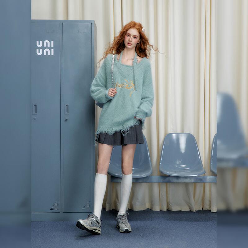 UNIFREE Faux Mink Halter Neck Layered Ripped Sweater