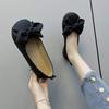 Schwarze Arbeitsschuhe flacher Mund flacher Boden Damenschuhe neue Schleife Beanie Schuhe weiche Sohle Mode vier Jahreszeiten einzelne Schuhe Mutterschuhe