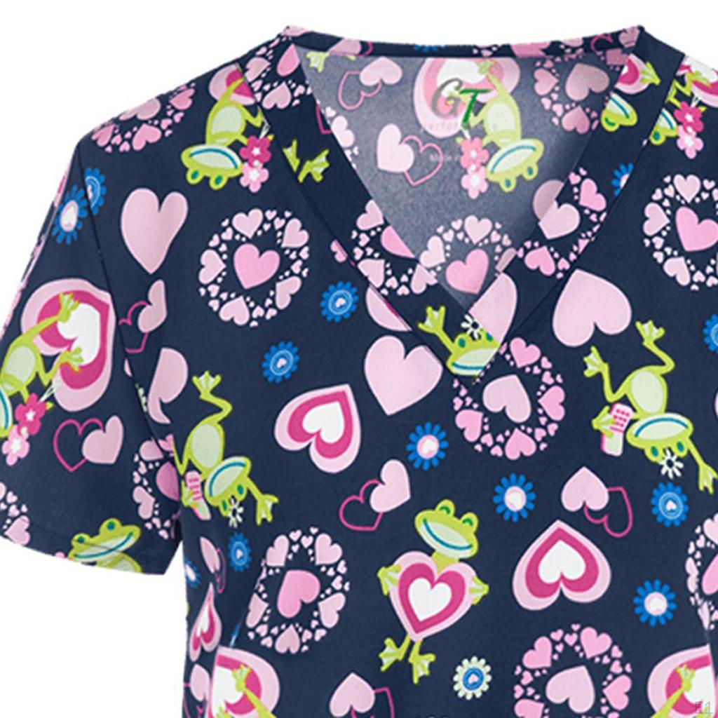 Women's V Neck Scrub Shirt Breathable Workwear Nurse Work Uniform Nursing Top for Women