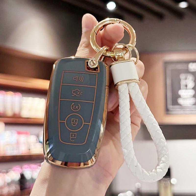 TPU Key Fob Cover with Keychain for Ford Explorer Fusion Escape Edge Expedition F150 F250 F350 F450 F550 Maverick Mustang