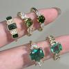 Huitan Shiny Green Cubic Zirconia Ring for Women Luxury Party Gold Color Elegant Daily Finger Accessories Fashion Lady JewelryGood Product