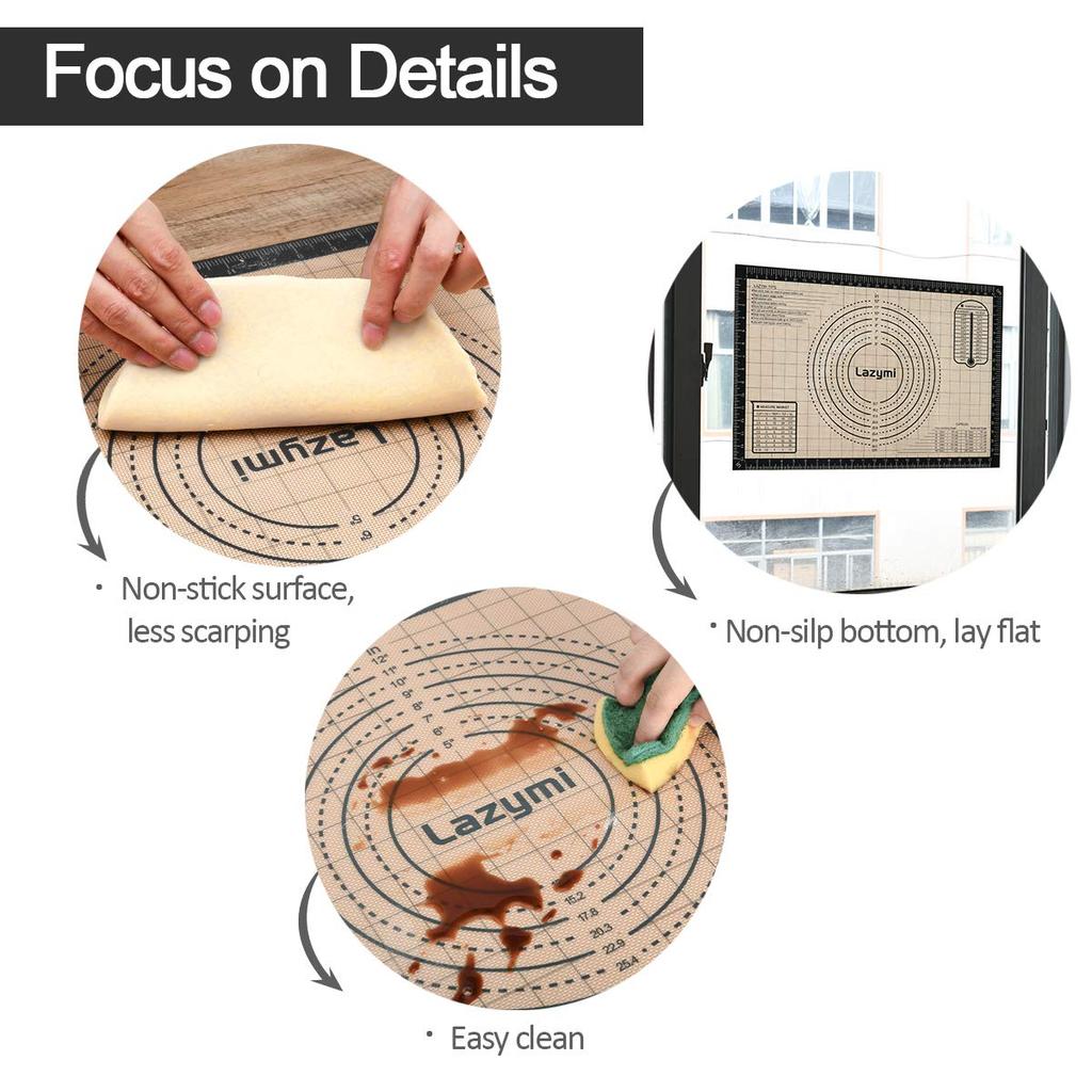 Lazymi Large Cooking Mat, Thick Food-Grade Silicone, Baking Mat with Graduations, 60x40cm, for Cookies, Pizza, and Bread Making, Heat-Resistant, Kitch