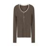 Elegant 60s Count Wool Round Neck Slimming Sweater - Women's Spring/Autumn Style, Faux Two-Piece Design