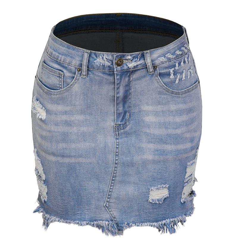 2022 Women's Tassel Ripped Stretch Denim A-line Wrap Skirt