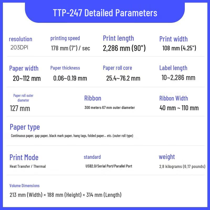TTSC TTP-247 Thermal Transfer Barcode Printer CN Plug (adapter Included)