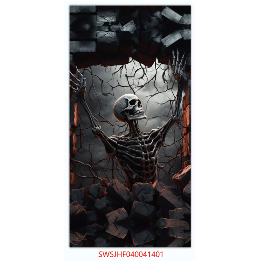 Halloween Horror Decoration Background Cloth, Haunted House Family Arrangement, Outdoor Door Curtain Hanging Cloth Vertical Poster