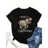 180g Large Size Women'S T-shirt  Hippopotamus As A Christmas Gift"  Casual Crew Neck Short Sleeved Top, Suitable for Holiday