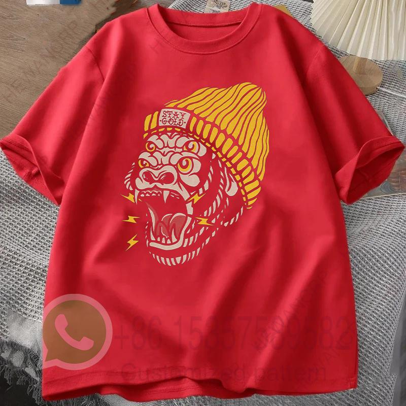 T-shirt con Tatuaggio Gorilla a Quattro Occhi Old School Streetwear Tuta Estiva da Uomo Harajuku Felpe con Cappuccio Top a Maniche Corte