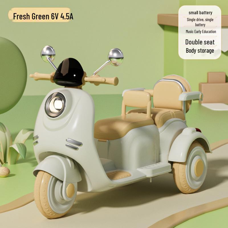 

Retro Style Dual-Seat Motorcycle Tricycle for Children Aged 1+, Stable Electric Ride-On Toy