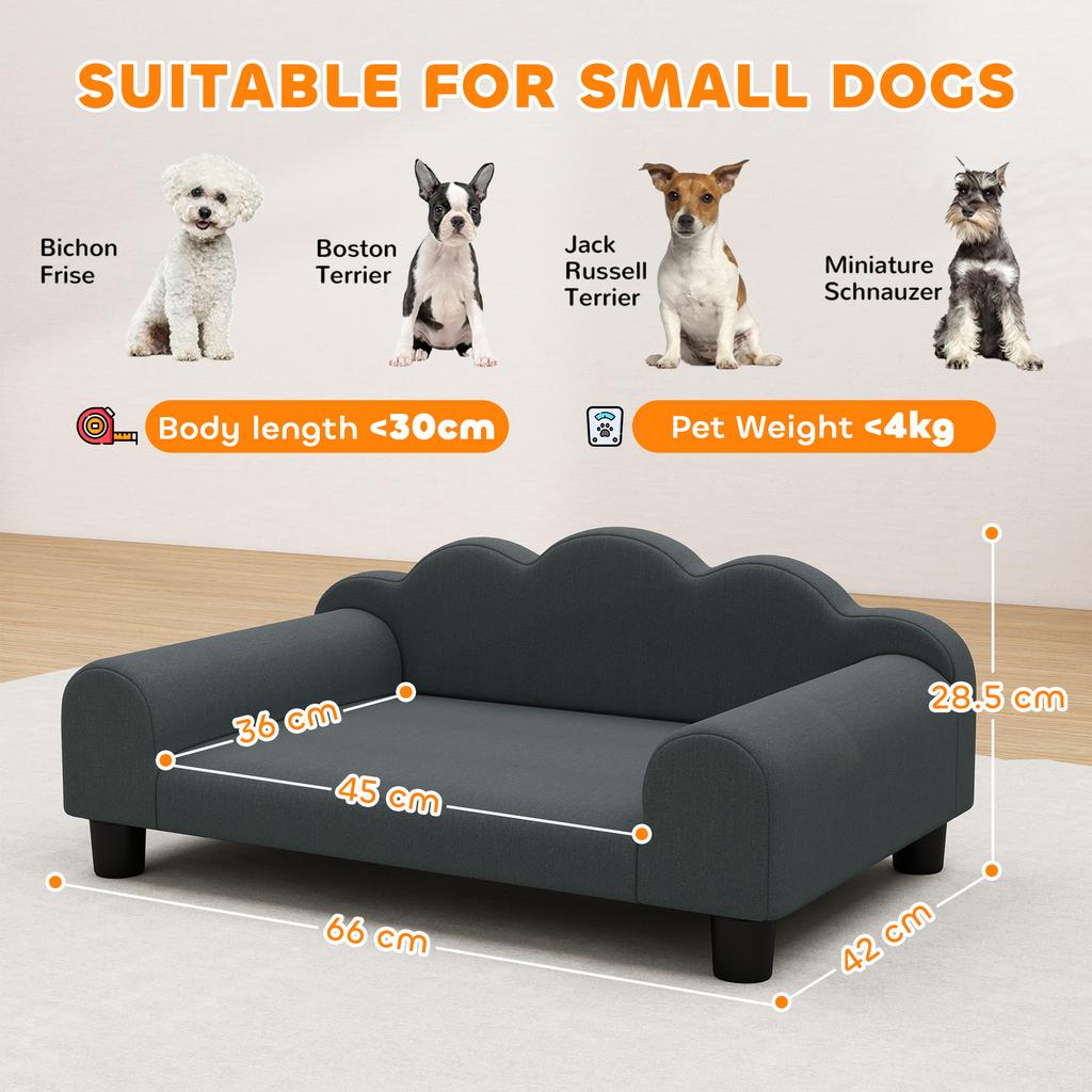 Dog Sofa with Support Armrests, Wooden Frame & French Terry Fabric, 66x42x28.5 cm, Dark Grey
