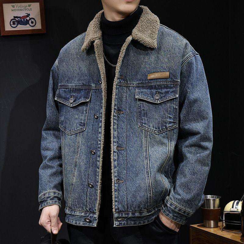 Men's Trendy Denim Lambswool Jacket - Thick, Warm, Retro Workwear Winter Style
