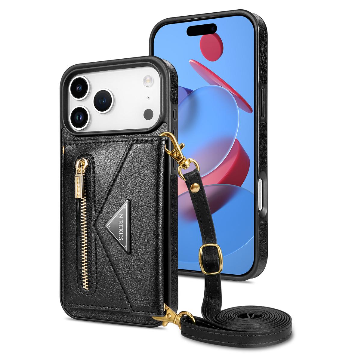 

Crossbody Wallet with Card Holder Phone Case for IPhone 17 Air 16E 16 15 Plus 14 13 12 11 Pro Max XS Lanyard Strap Leather Cover iPhone 15 Pro Max чорний