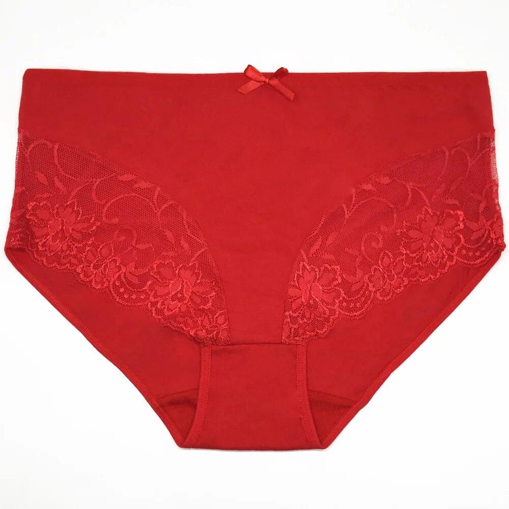 Women Underwear Cotton High Waist Solid Sexy Lace Ladies Panties Briefs Lingerie Plus Size 6 Pcs/lot