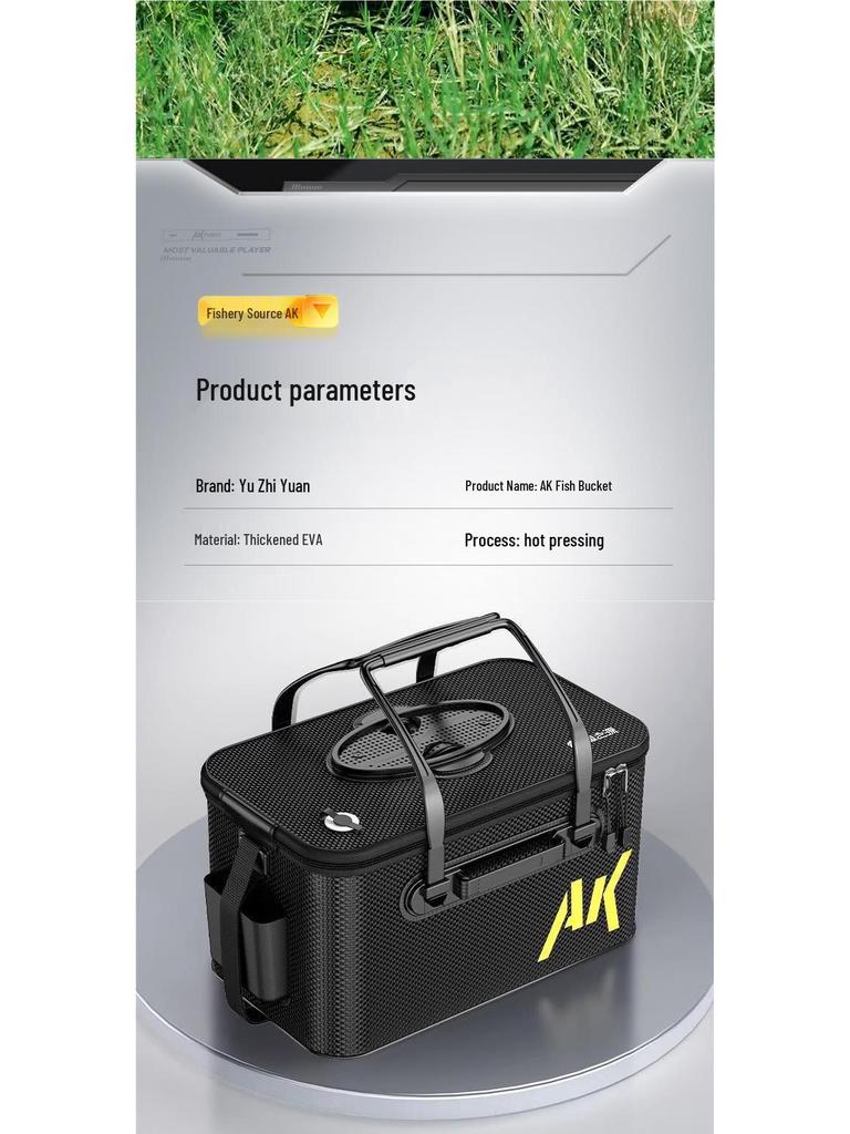 Pogrubione wiadro na żywe ryby z koszykiem na przynęty i ochraniaczem na ryby