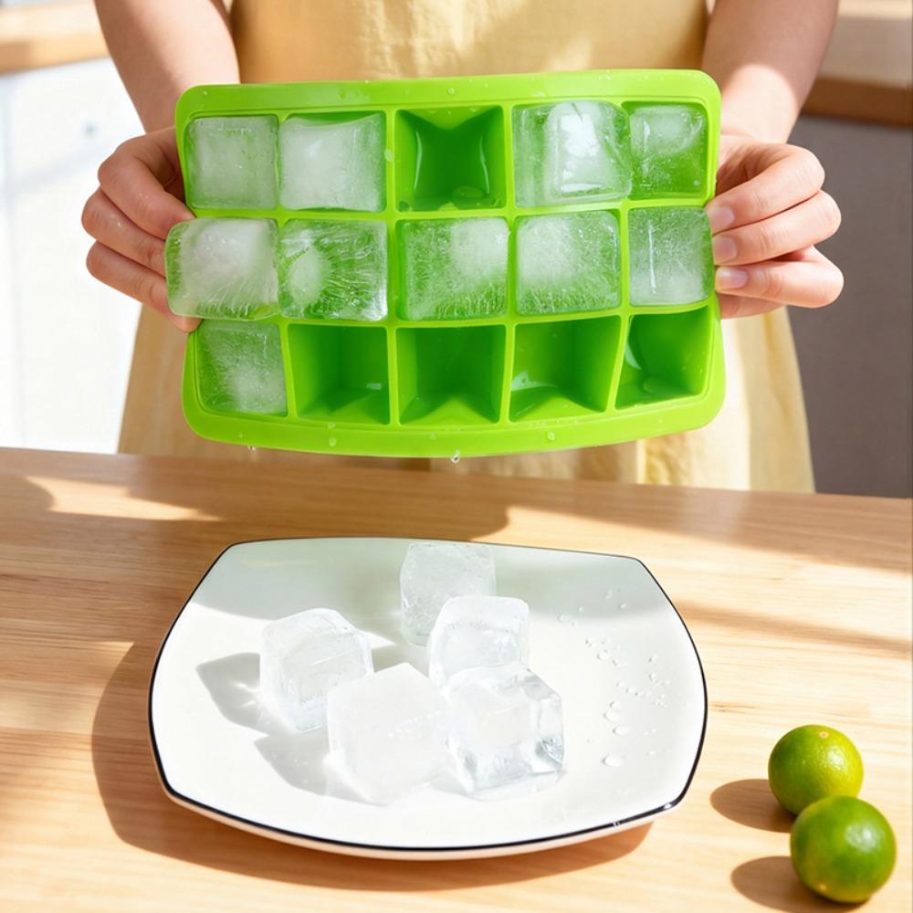 Durable Silicone Ice Cube Tray 15 Grid with Lid Square Ice Tray DIY Ice Maker for Cocktails Party