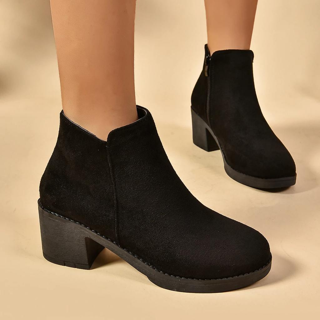 Stivali con plateau da donna, stivaletti da donna, moda autunnale, eleganti, in finta pelle scamosciata, eleganti, concisi, colori solidi, stivaletti con tacco alto