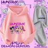 New K-pop Demon Hunter 3 - 12-year-old Girls' Sportswear 2-piece Cute Casual Top Children's Hooded Shirt Set with Cartoon Print