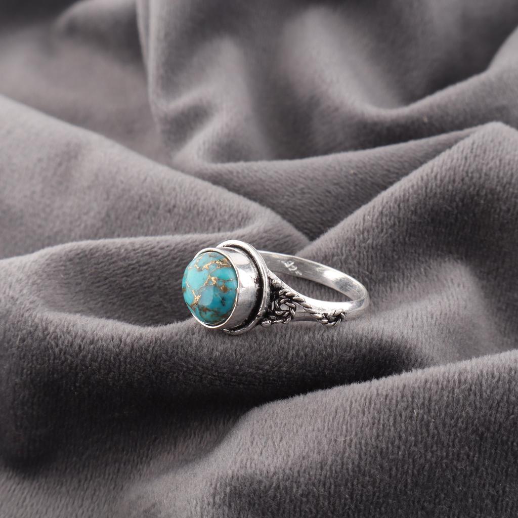 Blue Copper Turquoise Ring Gemstone Jewelry, 925 Solid Sterling Silver Ring, Handmade Jewelry Ring, Gift For Her