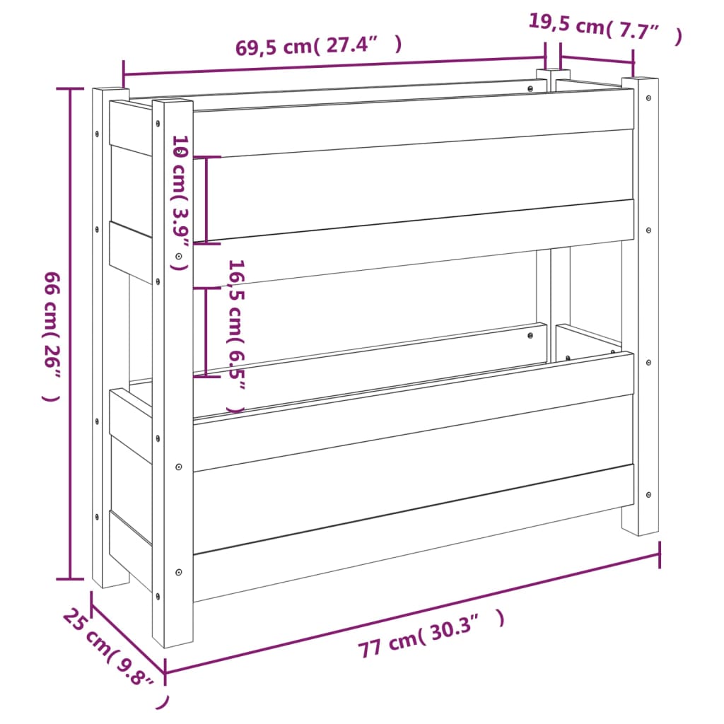 Black Plant Box 77 X 25 X 66 Cm Solid Pine Wood