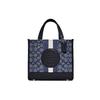 Dempsey 22 Letter Logo Stripe Print Fabric And Leather Tote Bag Women Tote Midnight-Blue C8417-SVVGD