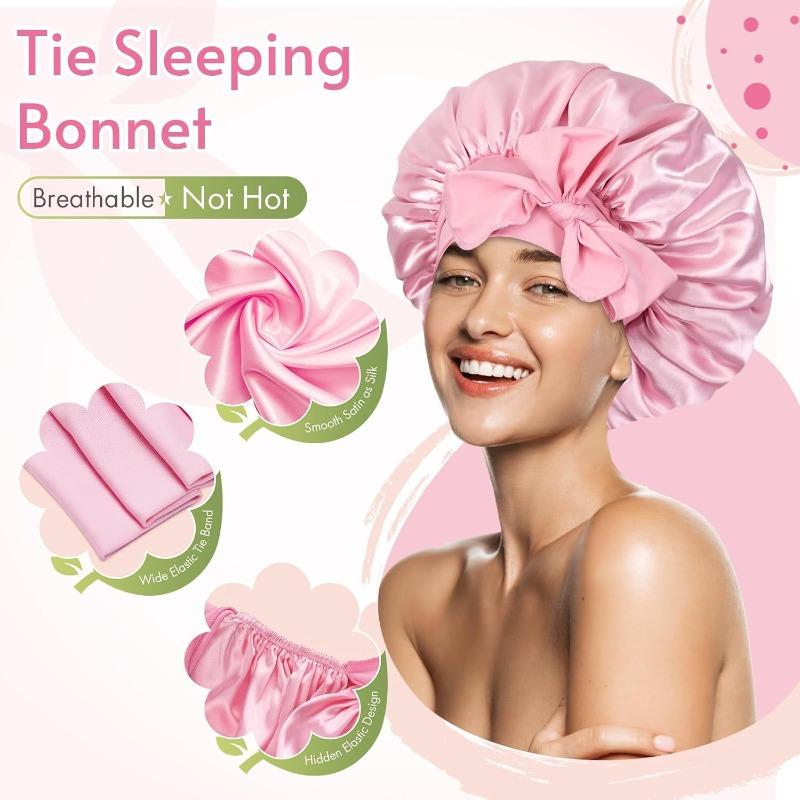 Ladies Satin Ribbon Round Cap Satin Bow Nightcap Hair Care Cap Extra Large Beauty Hair Care Cap