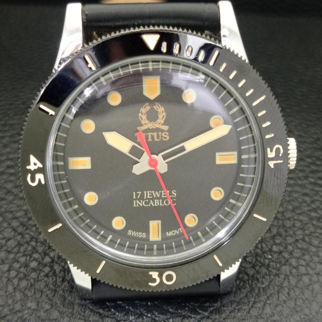 Käsitsi üleskeeratav VINTAGE TITUS SWISS MEESTE PÖÖRATAVA BEZELIGA MUSTA NUMBRILAUAGA KELL a700244-5 R202-a700244