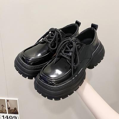 Zapatos de Cuero Pequeños de Moda de Cabeza Grande para Mujer Plataforma con Cordones Boca Baja Antideslizantes Suela Gruesa Tacones Altos Comfor Bombas Zapatos Mujer